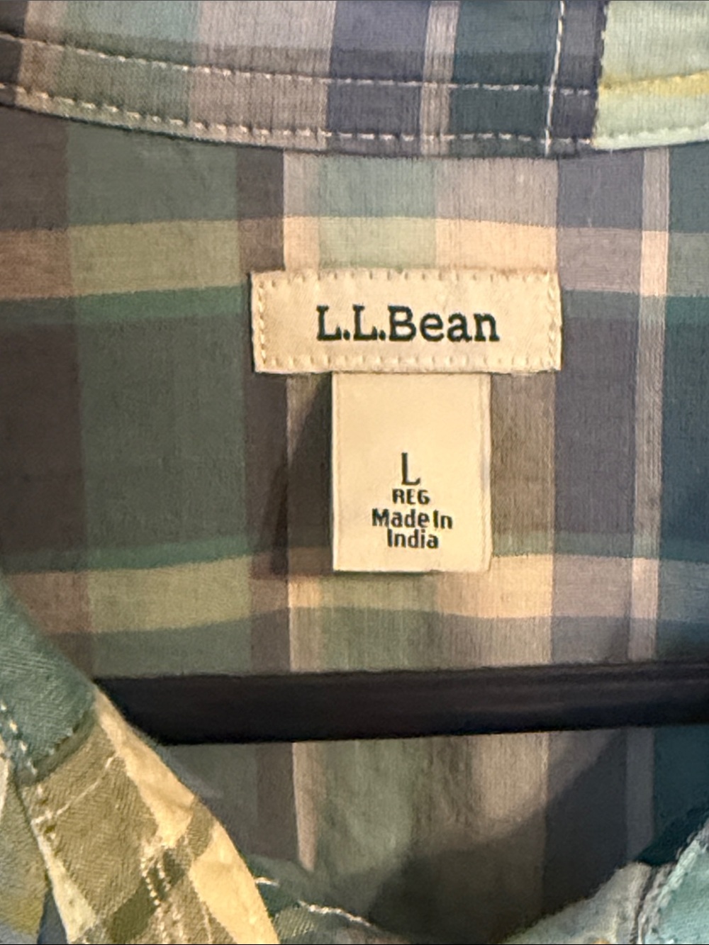 L. L. Bean Madras Patchwork Plaid Button Down Shirt.  Size large. - Picture 3 of 10